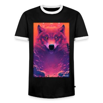 Wolf Animal Motif Nature Wild Clouds Mystical - Men's Ringer Shirt - black/white - Front - AI Model Female 172 light (172cm) & AI Model Male 178 light (178cm)