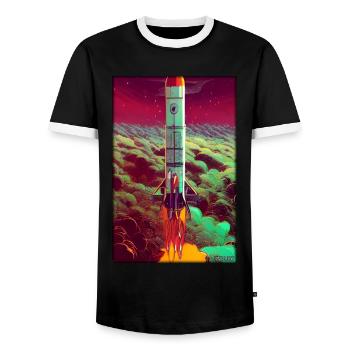 Lancement de fusée Space Stars Nuages - T-shirt contrasté Homme - noir/blanc - Devant - AI Model Female 172 light (172cm) & AI Model Male 178 light (178cm)