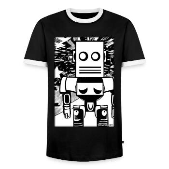 Roboter Comic Zukunft Cyborg Maschine Technik - Männer Kontrast-T-Shirt - Schwarz/Weiß - Vorne - AI Model Female 172 light (172cm) & AI Model Male 178 light (178cm)