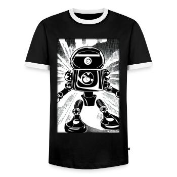 Robot Comic Future Cyborg Machine Technology - Men's Ringer Shirt - black/white - Front - AI Model Female 172 light (172cm) & AI Model Male 178 light (178cm)