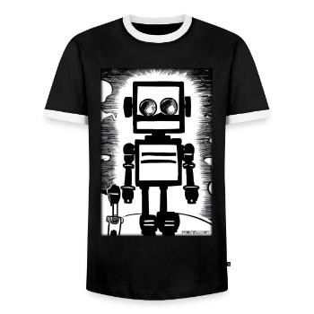 Roboter Comic Zukunft Cyborg Maschine Technik - Männer Kontrast-T-Shirt - Schwarz/Weiß - Vorne - AI Model Female 172 light (172cm) & AI Model Male 178 light (178cm)