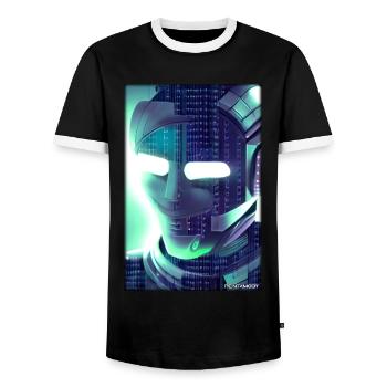 Robot Future Science Sci-Fi Machine - Men's Ringer Shirt - black/white - Front - AI Model Female 172 light (172cm) & AI Model Male 178 light (178cm)