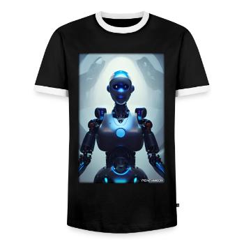 Robot Future Science Sci-Fi Machine - Men's Ringer Shirt - black/white - Front - AI Model Female 172 light (172cm) & AI Model Male 178 light (178cm)