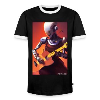 Robot Guitar Guitarist Future Music Musician - Men's Ringer Shirt - black/white - Front - AI Model Female 172 light (172cm) & AI Model Male 178 light (178cm)