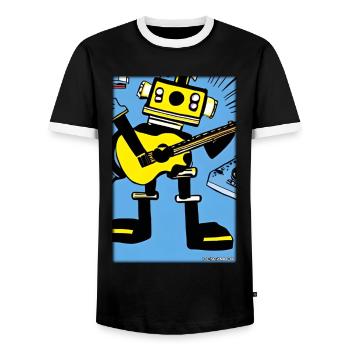Roboter Gitarre Gitarrist Zukunft Musik Comic - Männer Kontrast-T-Shirt - Schwarz/Weiß - Vorne - AI Model Female 172 light (172cm) & AI Model Male 178 light (178cm)