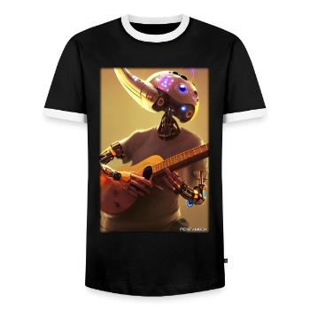 Robot Guitar Guitarist Future Music Musician - Men's Ringer Shirt - black/white - Front - AI Model Female 172 light (172cm) & AI Model Male 178 light (178cm)