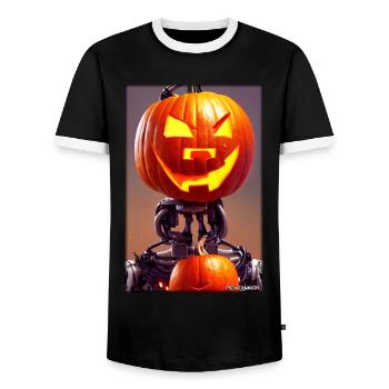 Roboter Halloween Zukunft Technik Wissenschaft - Männer Kontrast-T-Shirt - Schwarz/Weiß - Vorne - AI Model Female 172 light (172cm) & AI Model Male 178 light (178cm)