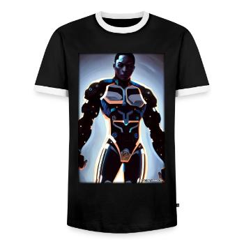 Cyborg Mann Zukunft Sci-Fi Maschine Technik - Männer Kontrast-T-Shirt - Schwarz/Weiß - Vorne - AI Model Female 172 light (172cm) & AI Model Male 178 light (178cm)