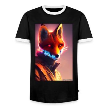 Fox Wildlife Cyber Neon Punk Future Sci-Fi - Men's Ringer Shirt - black/white - Front - AI Model Female 172 light (172cm) & AI Model Male 178 light (178cm)