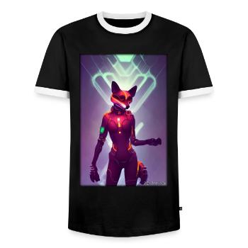 Fox Wildlife Cyber Neon Punk Future Sci-Fi - Men's Ringer Shirt - black/white - Front - AI Model Female 172 light (172cm) & AI Model Male 178 light (178cm)