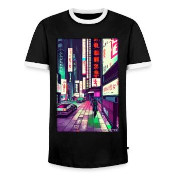 Tokyo City City Cyber Punk Future Sci-Fi Asia - Men's Ringer Shirt - black/white - Front - AI Model Female 172 light (172cm) & AI Model Male 178 light (178cm)