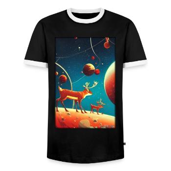 Reindeer Christmas Space Galaxy Universe Map - Men's Ringer Shirt - black/white - Front - AI Model Female 172 light (172cm) & AI Model Male 178 light (178cm)