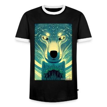 Wolf Animal Motif Nature Wild Mystical Wildlife - Men's Ringer Shirt - black/white - Front - AI Model Female 172 light (172cm) & AI Model Male 178 light (178cm)
