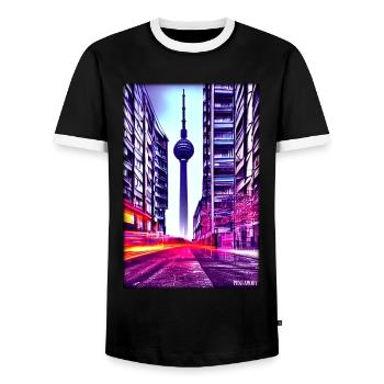 Berlin Berlin TV Tower City Landmark - Men's Ringer Shirt - black/white - Front - AI Model Female 172 light (172cm) & AI Model Male 178 light (178cm)