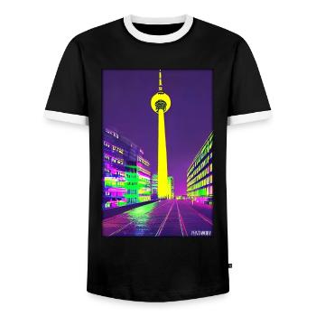 Berlin Berlin TV Tower City Landmark - Men's Ringer Shirt - black/white - Front - AI Model Female 172 light (172cm) & AI Model Male 178 light (178cm)