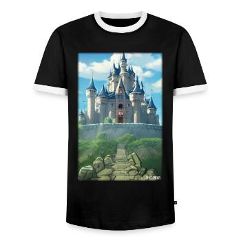 Castle Castle Fortress Architecture Landscape - Men's Ringer Shirt - black/white - Front - AI Model Female 172 light (172cm) & AI Model Male 178 light (178cm)