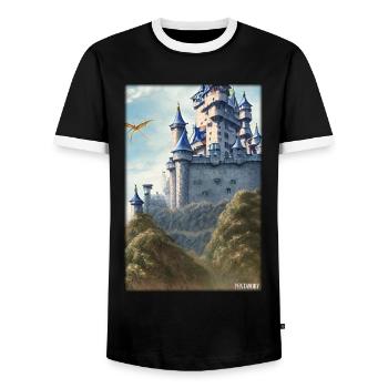 Castle Castle Fortress Architecture Landscape - Men's Ringer Shirt - black/white - Front - AI Model Female 172 light (172cm) & AI Model Male 178 light (178cm)