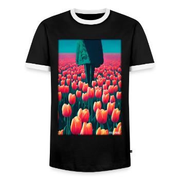 Tulip Lily Family Flower Spring Meadow Green - Men's Ringer Shirt - black/white - Front - AI Model Female 172 light (172cm) & AI Model Male 178 light (178cm)