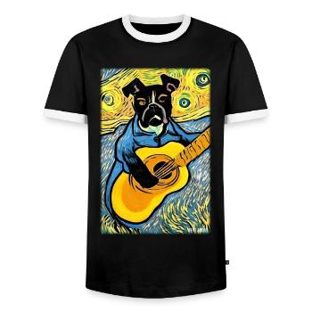 Dog Guitar Pet Musician Dog Friend - Men's Ringer Shirt - black/white - Front - AI Model Female 172 light (172cm) & AI Model Male 178 light (178cm)