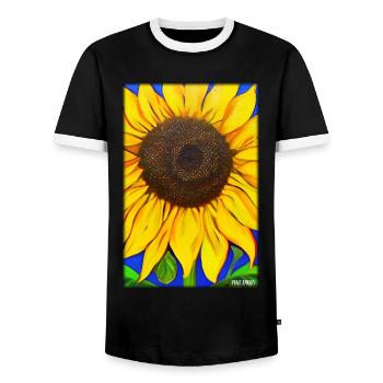Sunflower Asteraceae Flower Spring Meadow Green - Men's Ringer Shirt - black/white - Front - AI Model Female 172 light (172cm) & AI Model Male 178 light (178cm)