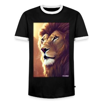 Lion Big Cat Wild Animal Lion's Head Lion's Mane Animal - Men's Ringer Shirt - black/white - Front - AI Model Female 172 light (172cm) & AI Model Male 178 light (178cm)