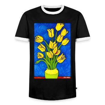Tulip Lily Family Flower Spring Meadow Green - Men's Ringer Shirt - black/white - Front - AI Model Female 172 light (172cm) & AI Model Male 178 light (178cm)