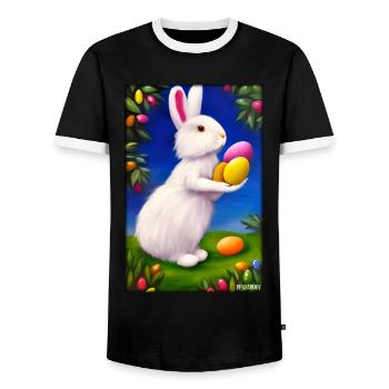 Rabbit Easter Easter Pet Easter Holiday - Men's Ringer Shirt - black/white - Front - AI Model Female 172 light (172cm) & AI Model Male 178 light (178cm)