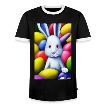 Rabbit Easter Easter Pet Easter Holiday - Men's Ringer Shirt - black/white - Front - AI Model Female 172 light (172cm) & AI Model Male 178 light (178cm)