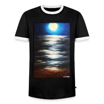 Moon Night Evening Nature Rest Moonlight Full Moon - Men's Ringer Shirt - black/white - Front - AI Model Female 172 light (172cm) & AI Model Male 178 light (178cm)