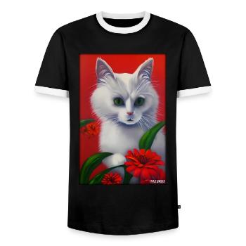 Cat Flower Nature Flowering Garden Cat Love Cat - Men's Ringer Shirt - black/white - Front - AI Model Female 172 light (172cm) & AI Model Male 178 light (178cm)