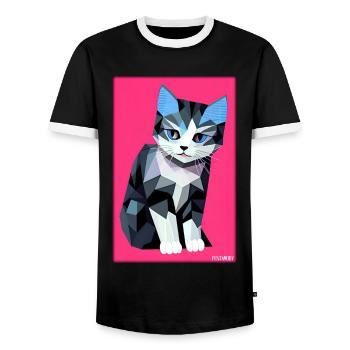 Cat Cat Polygon Animal House Tiger Pet - Men's Ringer Shirt - black/white - Front - AI Model Female 172 light (172cm) & AI Model Male 178 light (178cm)