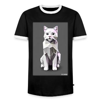 Cat Cat Polygon Animal House Tiger Pet - Men's Ringer Shirt - black/white - Front - AI Model Female 172 light (172cm) & AI Model Male 178 light (178cm)