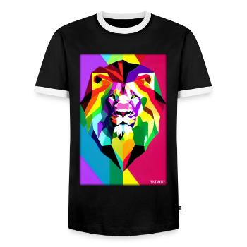 Löwe Polygon Regenbogen Bunt Wildnis Wildtier - Männer Kontrast-T-Shirt - Schwarz/Weiß - Vorne - AI Model Female 172 light (172cm) & AI Model Male 178 light (178cm)