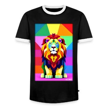 Leo Polygon Arc-en-ciel coloré sauvage Faune sauvage - T-shirt contrasté Homme - noir/blanc - Devant - AI Model Female 172 light (172cm) & AI Model Male 178 light (178cm)