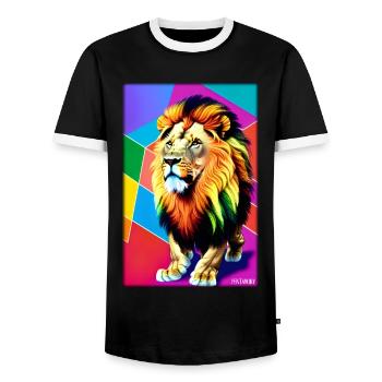 Leo Polygon Arc-en-ciel coloré sauvage Faune sauvage - T-shirt contrasté Homme - noir/blanc - Devant - AI Model Female 172 light (172cm) & AI Model Male 178 light (178cm)