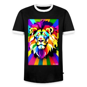 Leo Polygon Arc-en-ciel coloré sauvage Faune sauvage - T-shirt contrasté Homme - noir/blanc - Devant - AI Model Female 172 light (172cm) & AI Model Male 178 light (178cm)