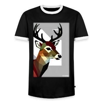 Deer Polygon Wildlife Wilderness Forest Nature Antlers - Men's Ringer Shirt - black/white - Front - AI Model Female 172 light (172cm) & AI Model Male 178 light (178cm)