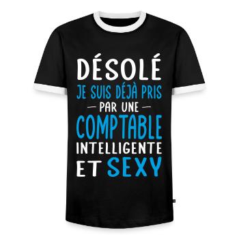 Désolé déjà pris par une comptable sexy - T-shirt contrasté Homme - noir/blanc - Devant - AI Model Female 172 light (172cm) & AI Model Male 178 light (178cm)