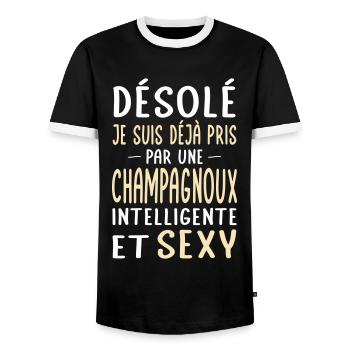 Désolé déjà pris par une Champagnoux sexy - T-shirt contrasté Homme - noir/blanc - Devant - AI Model Female 172 light (172cm) & AI Model Male 178 light (178cm)