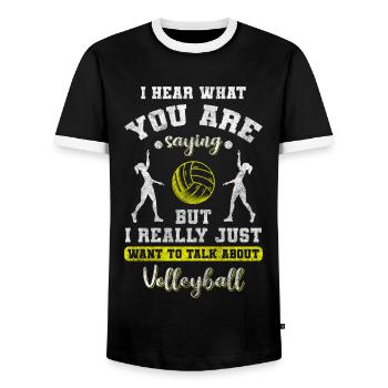Volleyball Team Player Team Match - Men's Ringer Shirt - black/white - Front - AI Model Female 172 light (172cm) & AI Model Male 178 light (178cm)