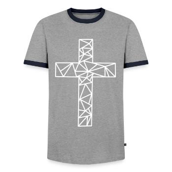 Cross Geometric Lines - Men's Ringer Shirt - grey/navy  - Front - AI Model Female 172 light (172cm) & AI Model Male 178 light (178cm)