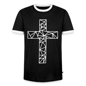 Croix de lignes géométriques - T-shirt contrasté Homme - noir/blanc - Devant - AI Model Female 172 light (172cm) & AI Model Male 178 light (178cm)