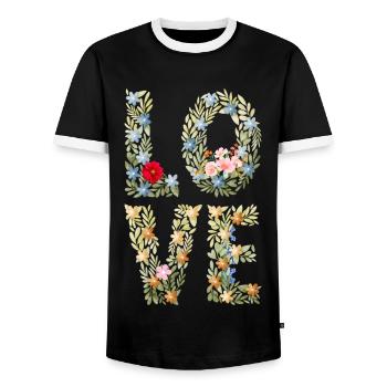 LOVE Foral Briefe - Männer Kontrast-T-Shirt - Schwarz/Weiß - Vorne - AI Model Female 172 light (172cm) & AI Model Male 178 light (178cm)