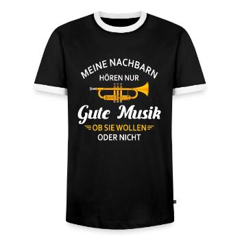 Meine Nachbarn hören gute Musik Trompete Blasmusik - Männer Kontrast-T-Shirt - Schwarz/Weiß - Vorne - AI Model Female 172 light (172cm) & AI Model Male 178 light (178cm)