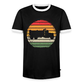 Trucker Vintage - Men's Ringer Shirt - black/white - Front - AI Model Female 172 light (172cm) & AI Model Male 178 light (178cm)