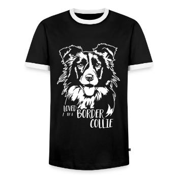 Aimé par un chien Border Collie Chien Wilsigns - T-shirt contrasté Homme - noir/blanc - Devant - AI Model Female 172 light (172cm) & AI Model Male 178 light (178cm)