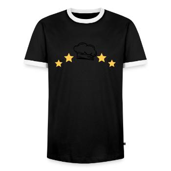 Four star chef's hat - Men's Ringer Shirt - black/white - Front - AI Model Female 172 light (172cm) & AI Model Male 178 light (178cm)