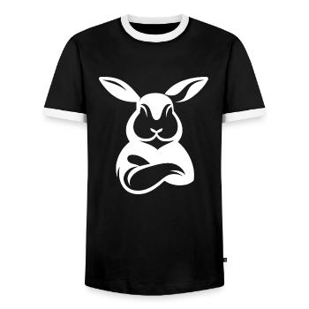Bunny with crossed arms silhouette - Men's Ringer Shirt - black/white - Front - AI Model Female 172 light (172cm) & AI Model Male 178 light (178cm)