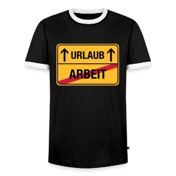 Arbeit – Urlaub (dh) Endlich Urlaub - Männer Kontrast-T-Shirt - Schwarz/Weiß - Vorne - AI Model Female 172 light (172cm) & AI Model Male 178 light (178cm)