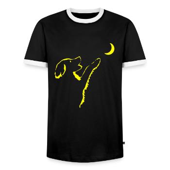 Dog looks at moon - Men's Ringer Shirt - black/white - Front - AI Model Female 172 light (172cm) & AI Model Male 178 light (178cm)